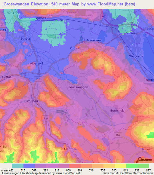 Grosswangen,Switzerland Elevation Map