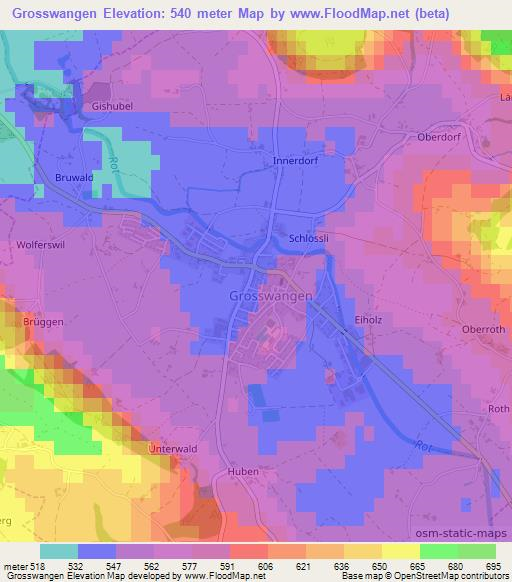 Grosswangen,Switzerland Elevation Map