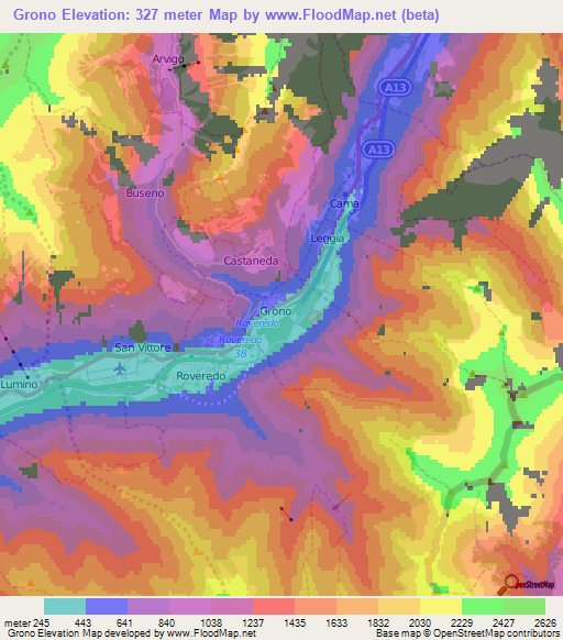 Grono,Switzerland Elevation Map