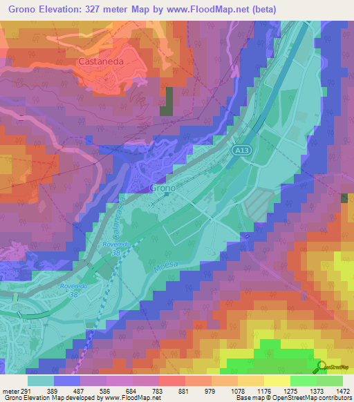 Grono,Switzerland Elevation Map