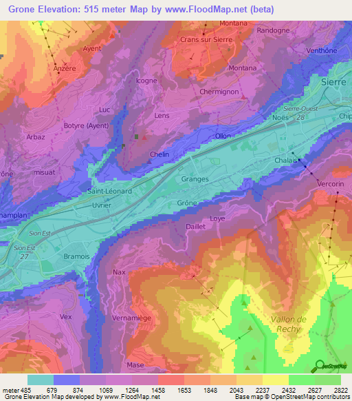 Grone,Switzerland Elevation Map