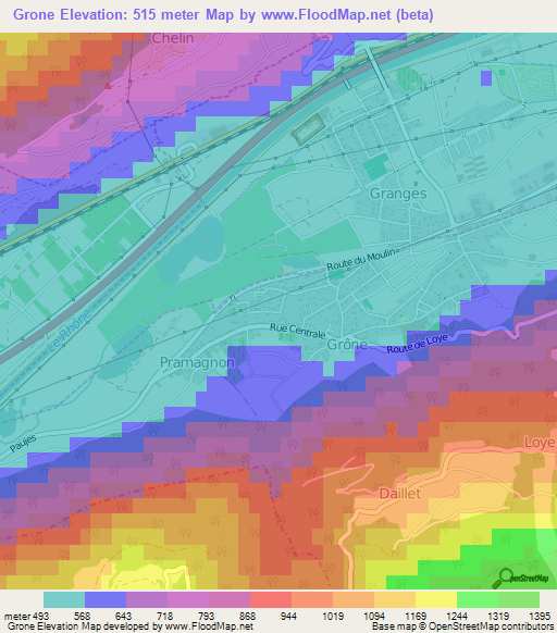 Grone,Switzerland Elevation Map