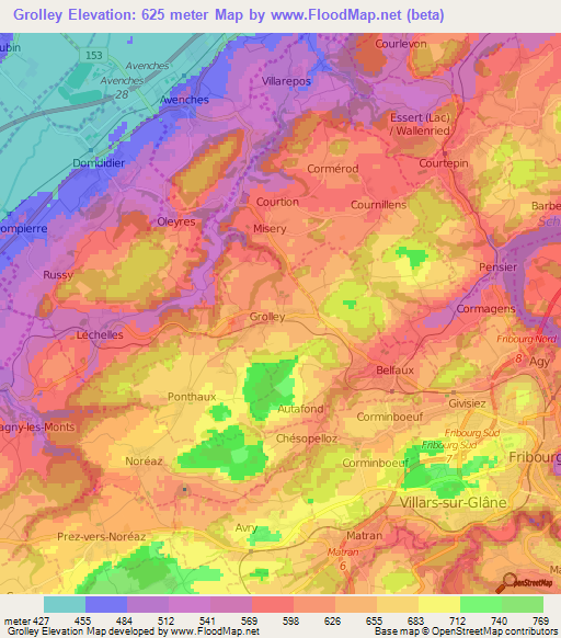 Grolley,Switzerland Elevation Map