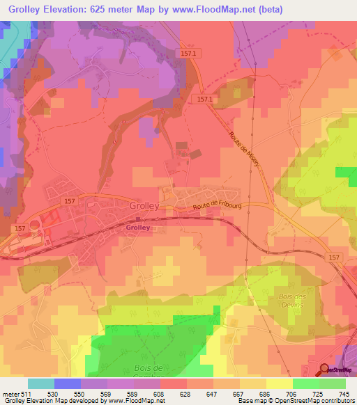 Grolley,Switzerland Elevation Map