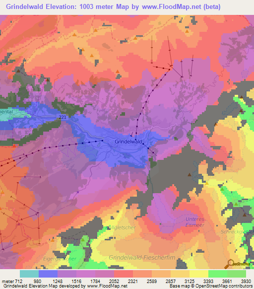 Grindelwald,Switzerland Elevation Map