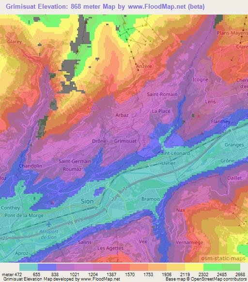 Grimisuat,Switzerland Elevation Map