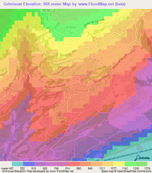 Grimisuat,Switzerland Elevation Map