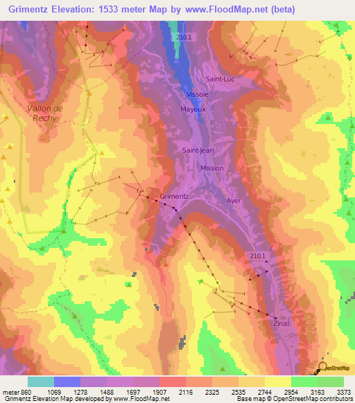 Grimentz,Switzerland Elevation Map