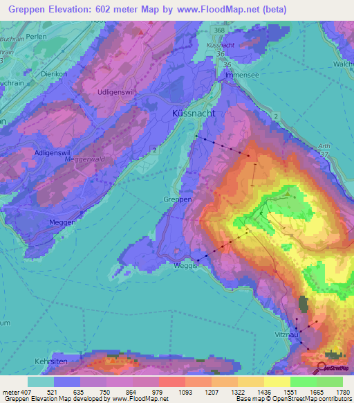 Greppen,Switzerland Elevation Map