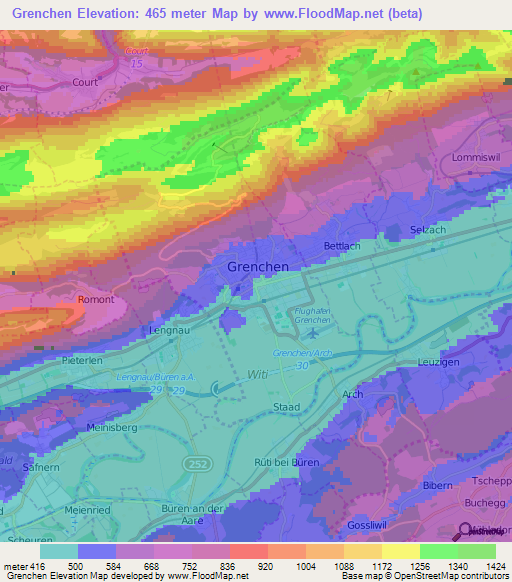 Grenchen,Switzerland Elevation Map