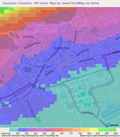 Grenchen,Switzerland Elevation Map