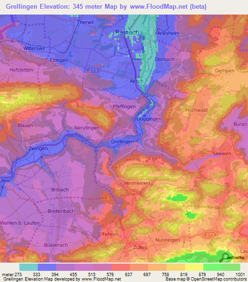 Grellingen,Switzerland Elevation Map