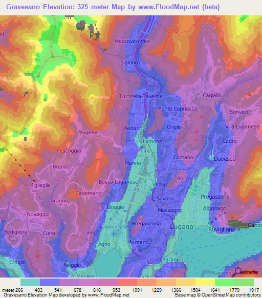 Gravesano,Switzerland Elevation Map