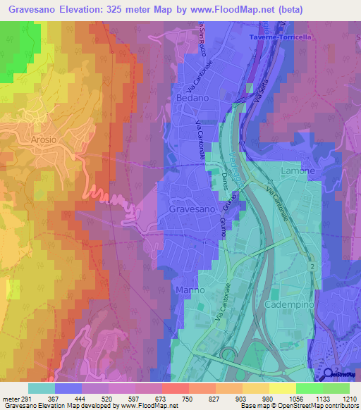 Gravesano,Switzerland Elevation Map