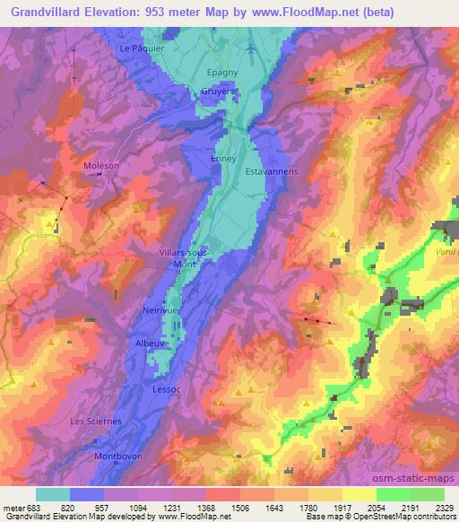 Grandvillard,Switzerland Elevation Map