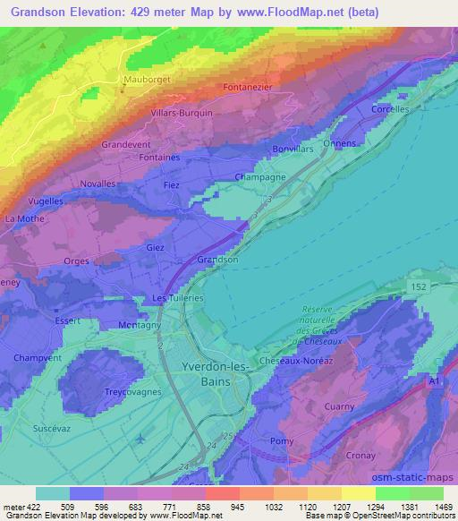 Grandson,Switzerland Elevation Map