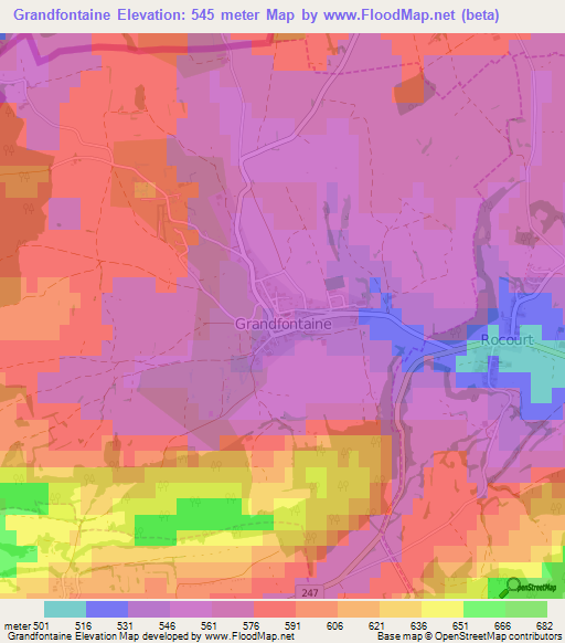 Grandfontaine,Switzerland Elevation Map