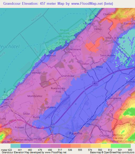 Grandcour,Switzerland Elevation Map
