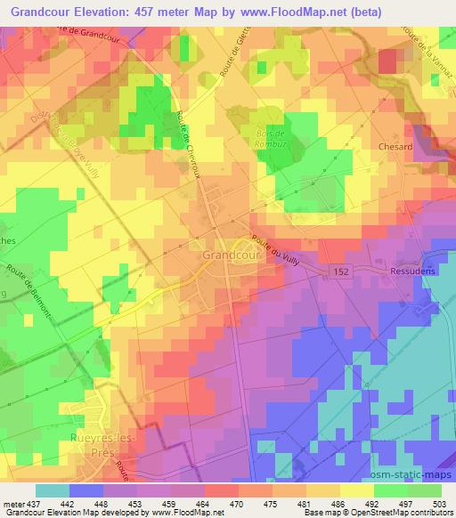 Grandcour,Switzerland Elevation Map