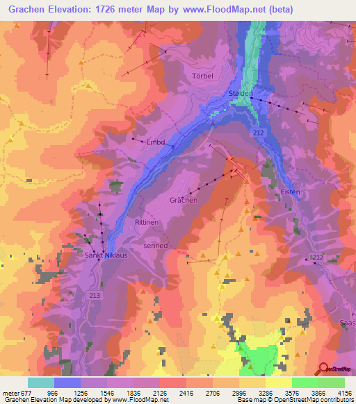 Grachen,Switzerland Elevation Map