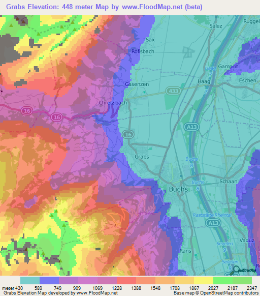 Grabs,Switzerland Elevation Map