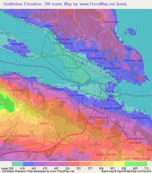 Gottlieben,Switzerland Elevation Map