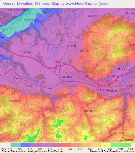 Gossau,Switzerland Elevation Map