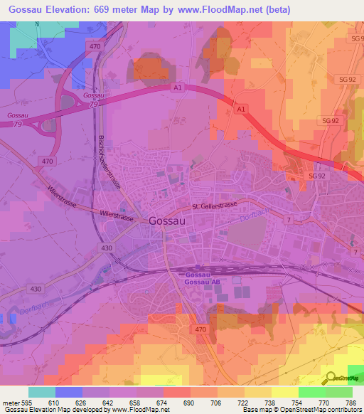 Gossau,Switzerland Elevation Map