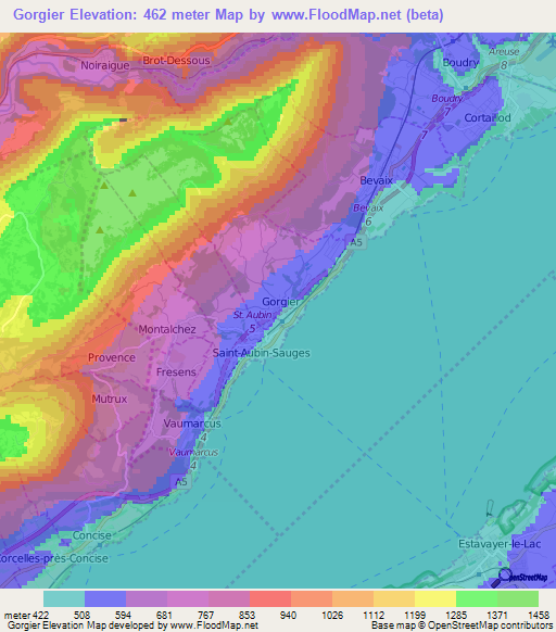 Gorgier,Switzerland Elevation Map