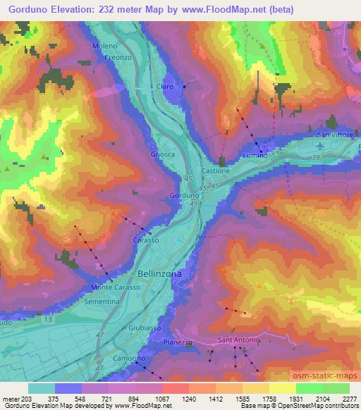 Gorduno,Switzerland Elevation Map