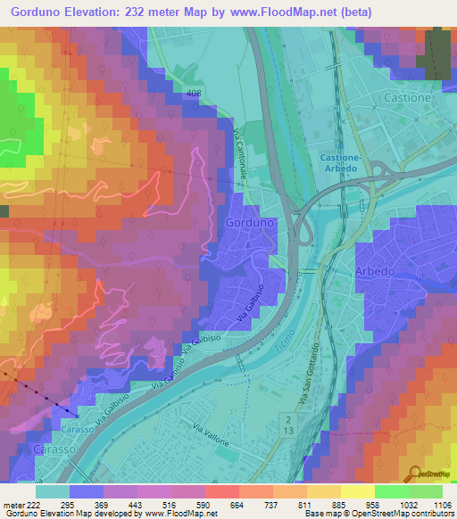 Gorduno,Switzerland Elevation Map