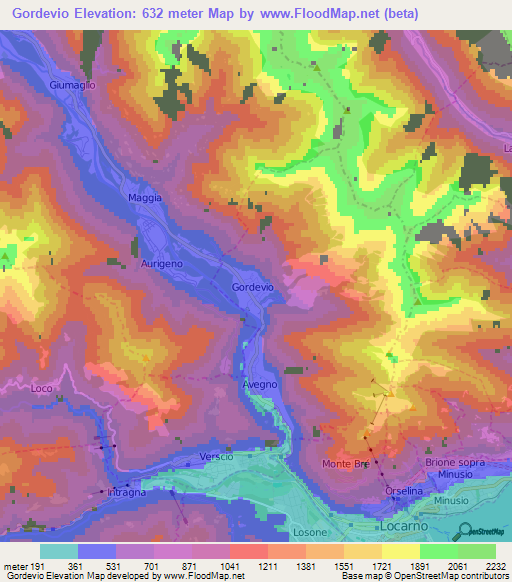 Gordevio,Switzerland Elevation Map