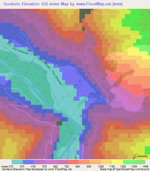 Gordevio,Switzerland Elevation Map