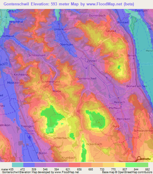 Gontenschwil,Switzerland Elevation Map