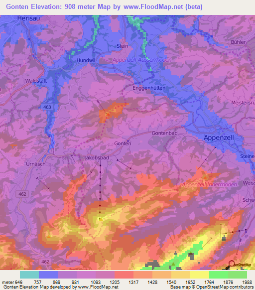 Gonten,Switzerland Elevation Map