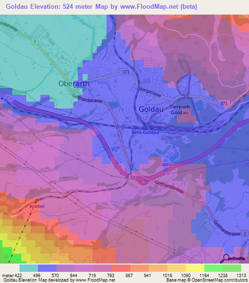 Goldau,Switzerland Elevation Map