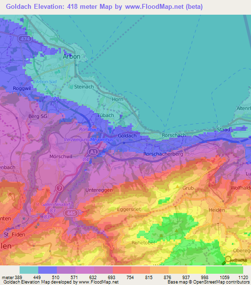 Goldach,Switzerland Elevation Map