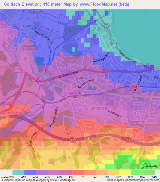 Goldach,Switzerland Elevation Map