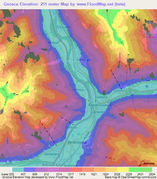 Gnosca,Switzerland Elevation Map