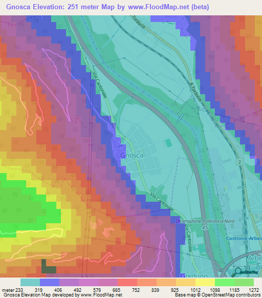 Gnosca,Switzerland Elevation Map