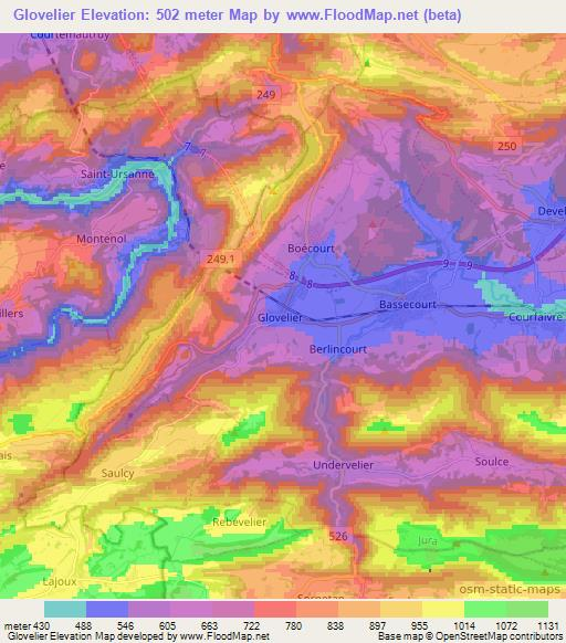 Glovelier,Switzerland Elevation Map