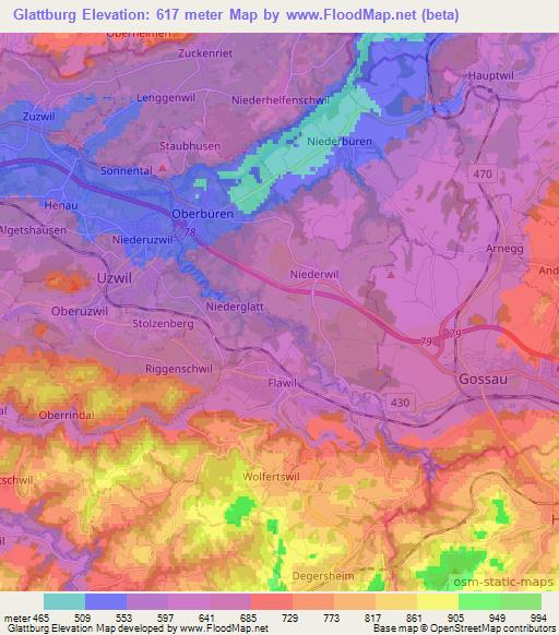 Glattburg,Switzerland Elevation Map