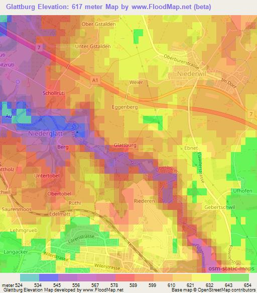 Glattburg,Switzerland Elevation Map