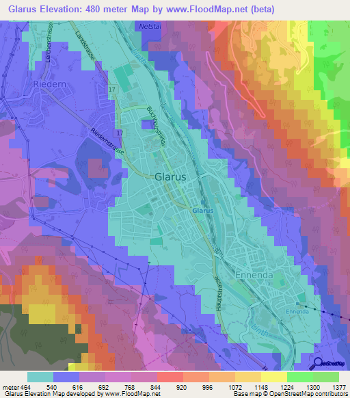 Glarus,Switzerland Elevation Map