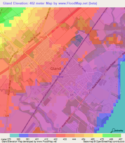 Gland,Switzerland Elevation Map