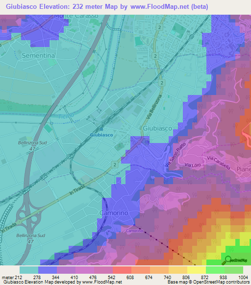 Giubiasco,Switzerland Elevation Map