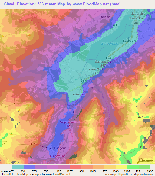 Giswil,Switzerland Elevation Map