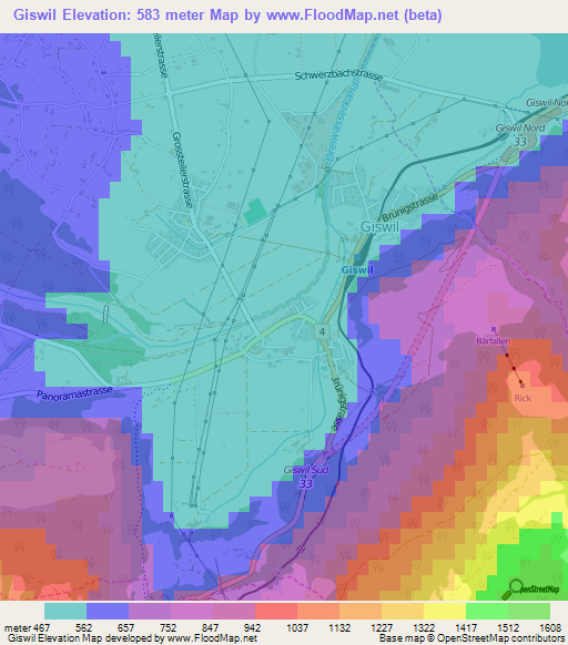 Giswil,Switzerland Elevation Map