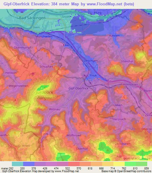 Gipf-Oberfrick,Switzerland Elevation Map