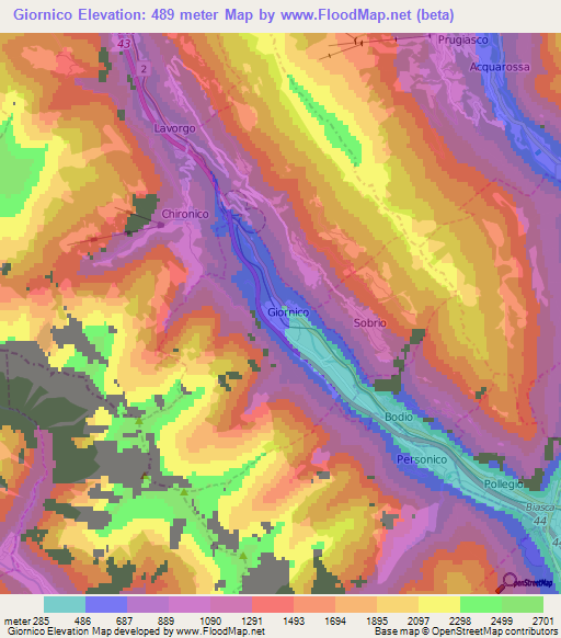 Giornico,Switzerland Elevation Map